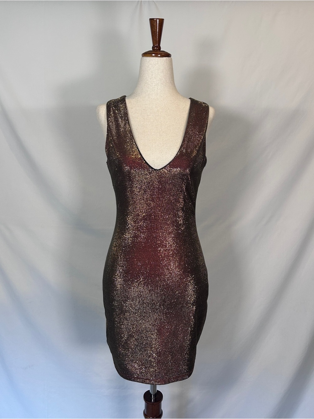Charlotte Russe Metallic Brown V-Neck Mini Dress